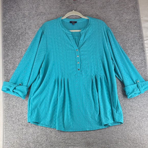 Cocomo Tops - Cocomo 3/4 Long Sleeve Blouse Shirt Top Blue Green Womens 3X Textured Pattern